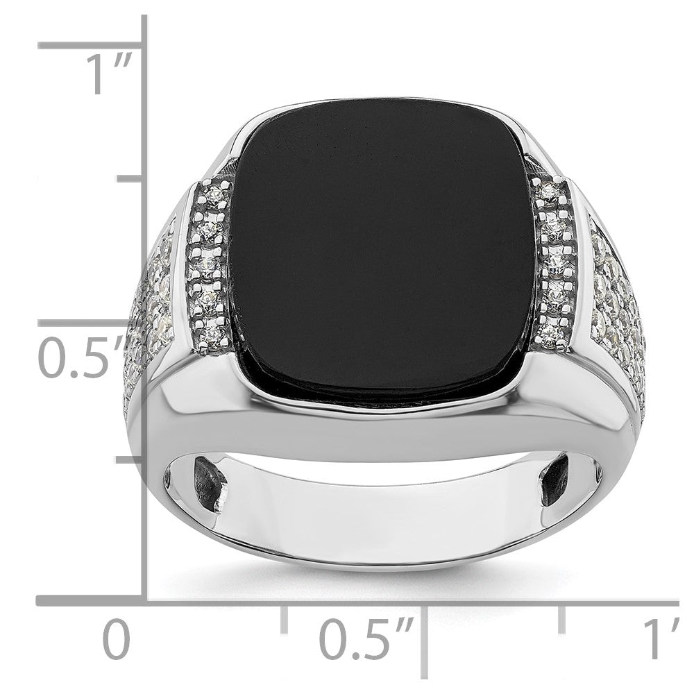 14k White Gold 5/8 Ct. Lab Grown Diamond VS/SI+ G+ and Onyx Complete Men's Ring