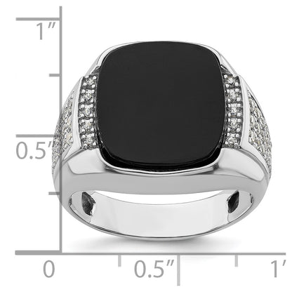 14k White Gold 5/8 Ct. Lab Grown Diamond VS/SI+ G+ and Onyx Complete Men's Ring