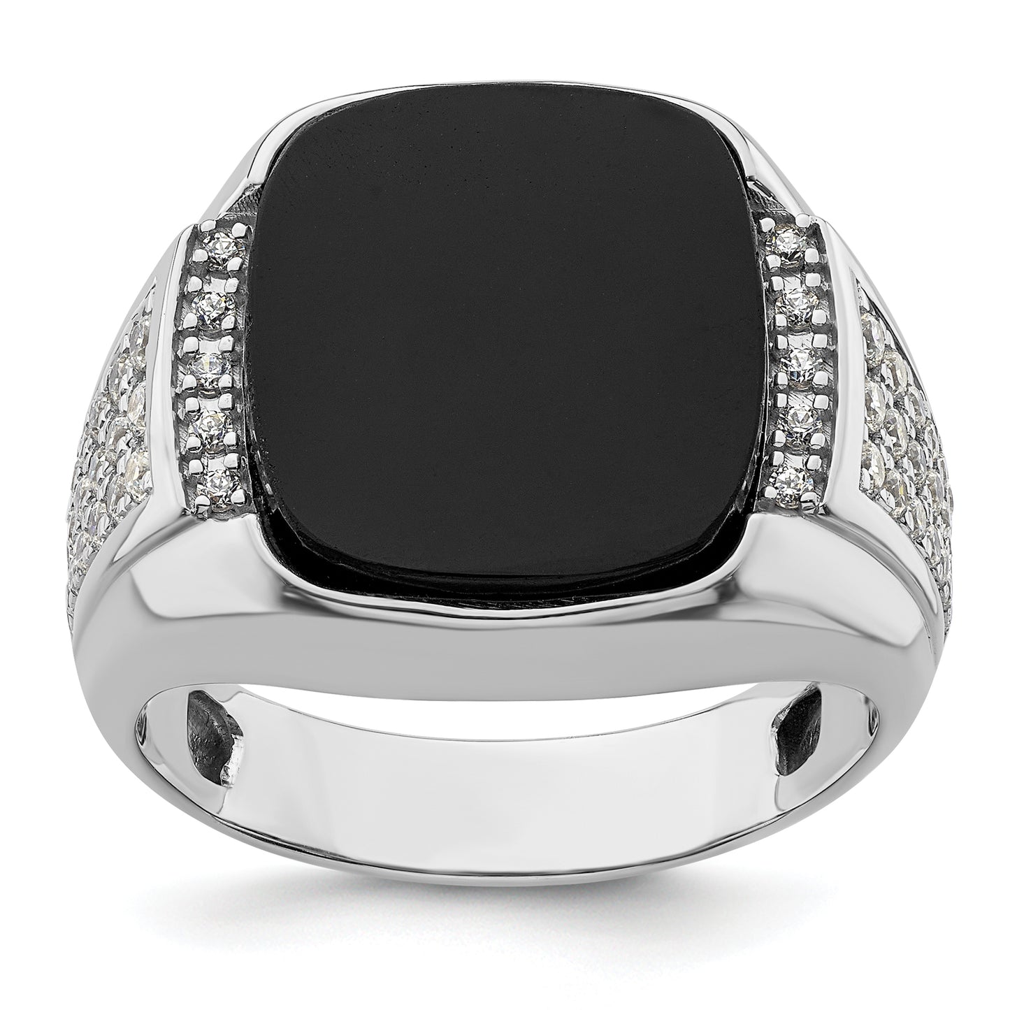 14k White Gold 5/8 Ct. Lab Grown Diamond VS/SI+ G+ and Onyx Men's Ring