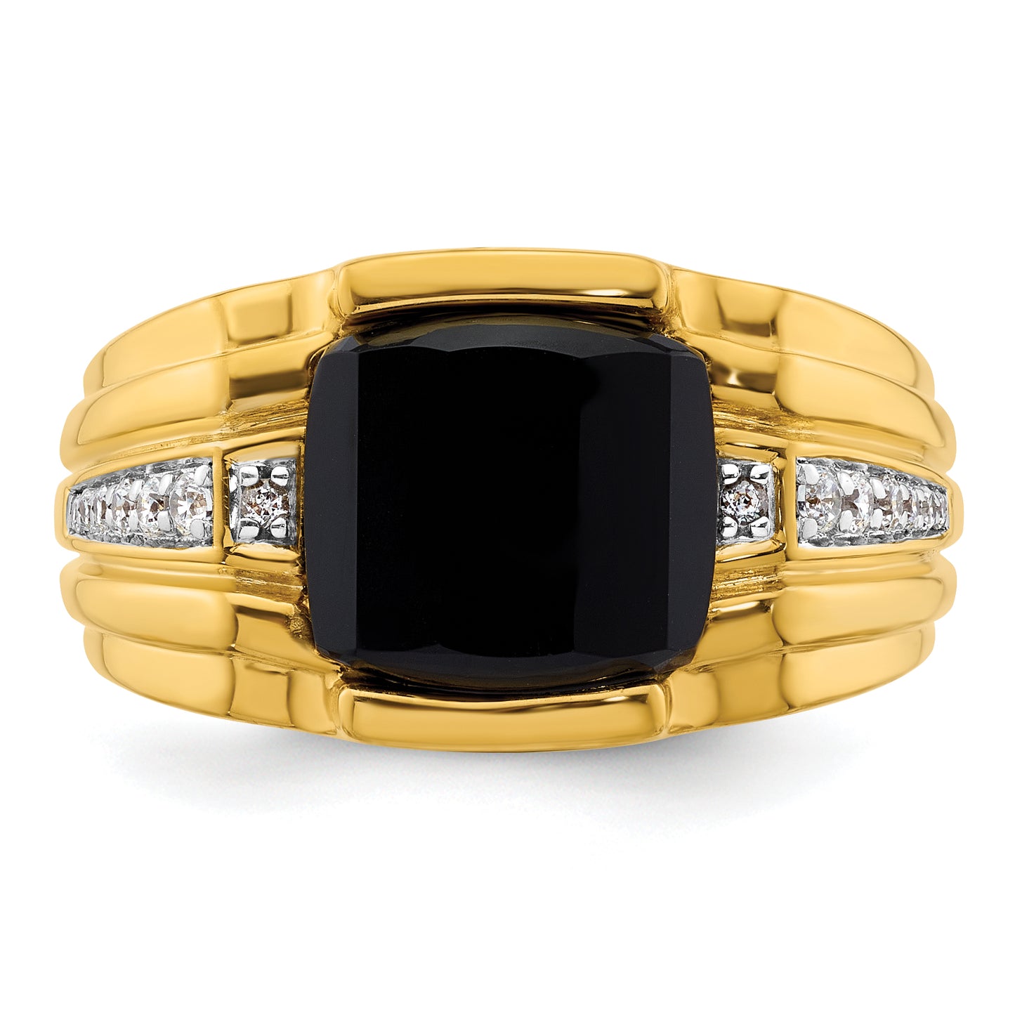 14k Yellow Gold 1/8 Ct. Lab Grown Diamond VS/SI+ G+ and Onyx Men's Ring