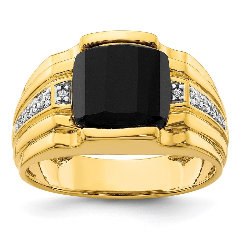 14k Yellow Gold  1/8 Ct. Lab Grown Diamond VS/SI+ G+ and Onyx Complete Men's Ring