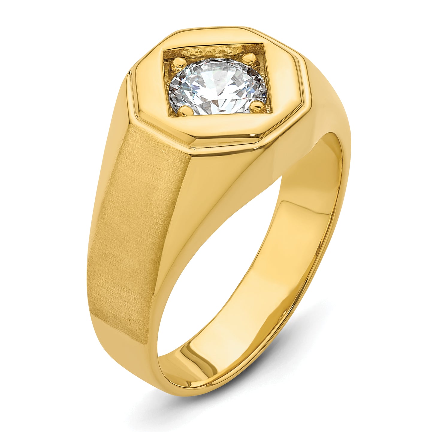 14k Yellow Gold 1 Ct. Lab Grown Diamond VS/SI+ G+ Polished and Satin Men's Ring