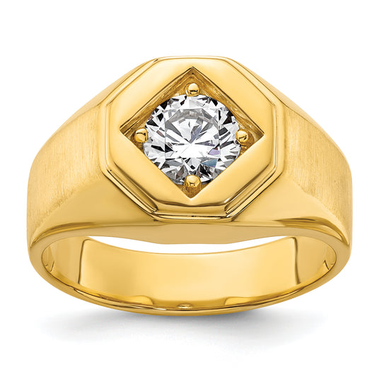 14k Yellow Gold 1 Ct. Lab Grown Diamond VS/SI+ G+ Polished and Satin Men's Ring