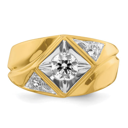 14k Yellow Gold  with White Rhodium 7/8 Ct. Lab Grown Diamond VS/SI+ G+ Complete Polished and Satin Men's Ring