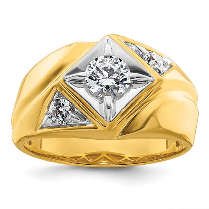 14k Yellow Gold  with White Rhodium 7/8 Ct. Lab Grown Diamond VS/SI+ G+ Complete Polished and Satin Men's Ring