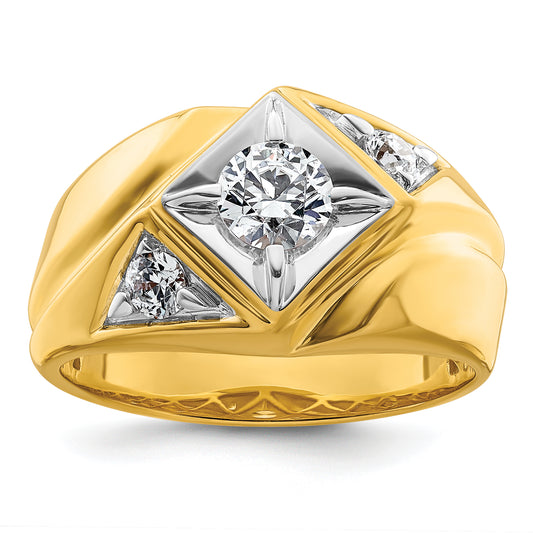 14k Yellow Gold with White Rhodium 7/8 Ct. Lab Grown Diamond VS/SI+ G+ Polished and Satin Men's Ring