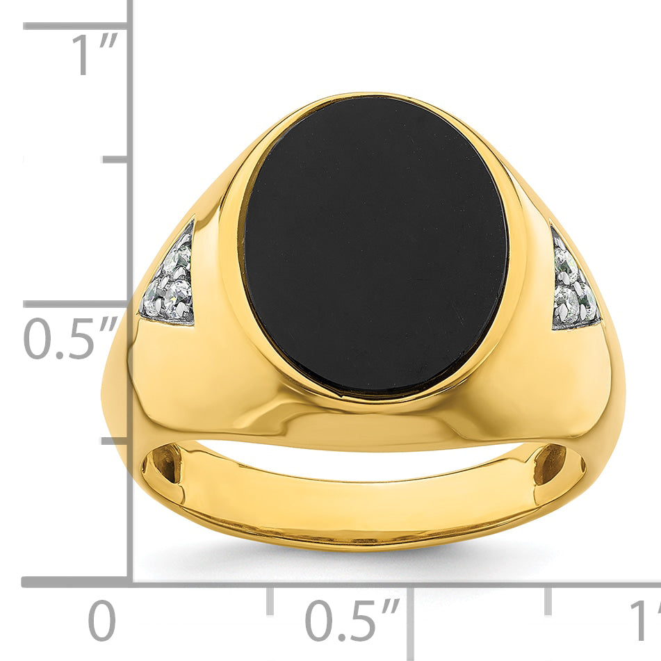 14k Yellow Gold 1/6 Ct. Lab Grown Diamond VS/SI+ G+ and Onyx Men's Ring