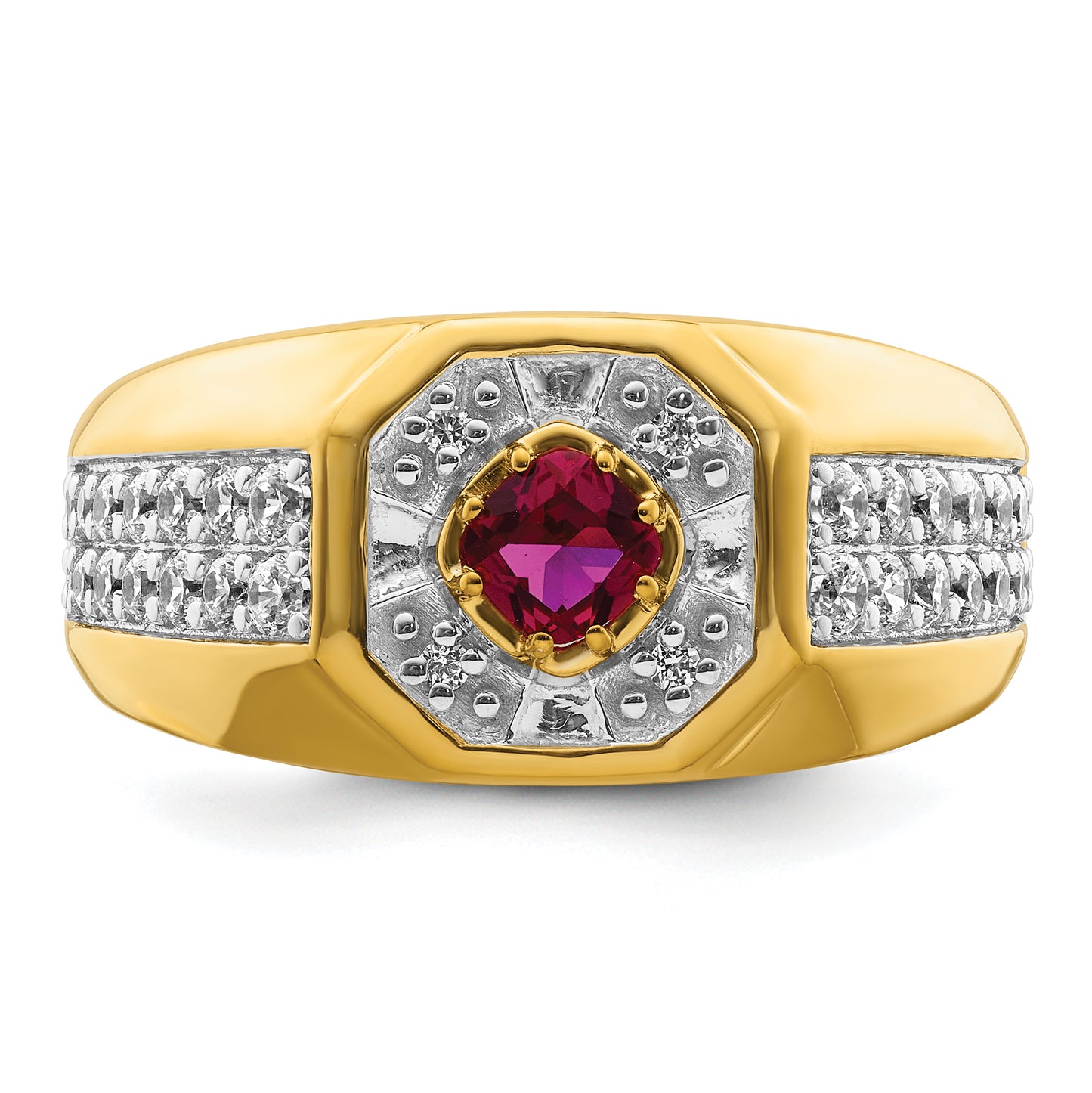 14k Yellow Gold 5/8 Ct. Lab Grown Diamond VS/SI+ G+ and Created Ruby Men's Ring