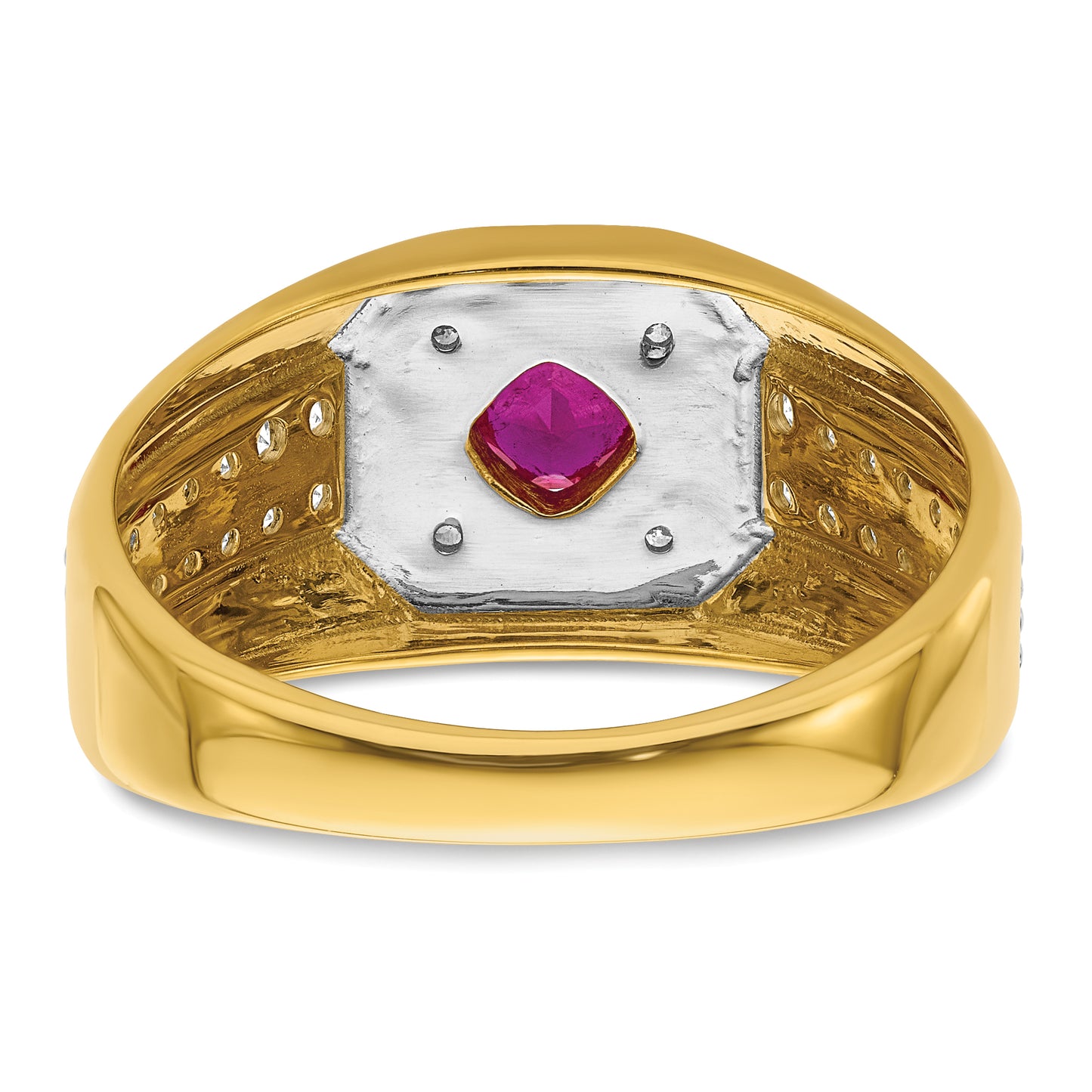 14k Yellow Gold 5/8 Ct. Lab Grown Diamond VS/SI+ G+ and Created Ruby Men's Ring