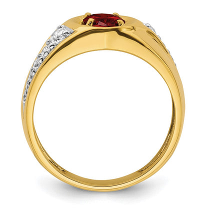 14k Yellow Gold 3/8 ct Lab Grown Dia VS/SI+ G+ & Cr Ruby Complete Men's Ring