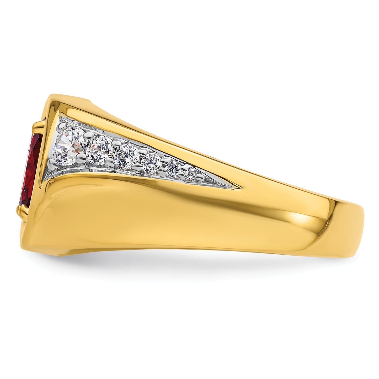 14k Yellow Gold 3/8 Ct. Lab Grown Diamond VS/SI+ G+ and Created Ruby Men's Ring