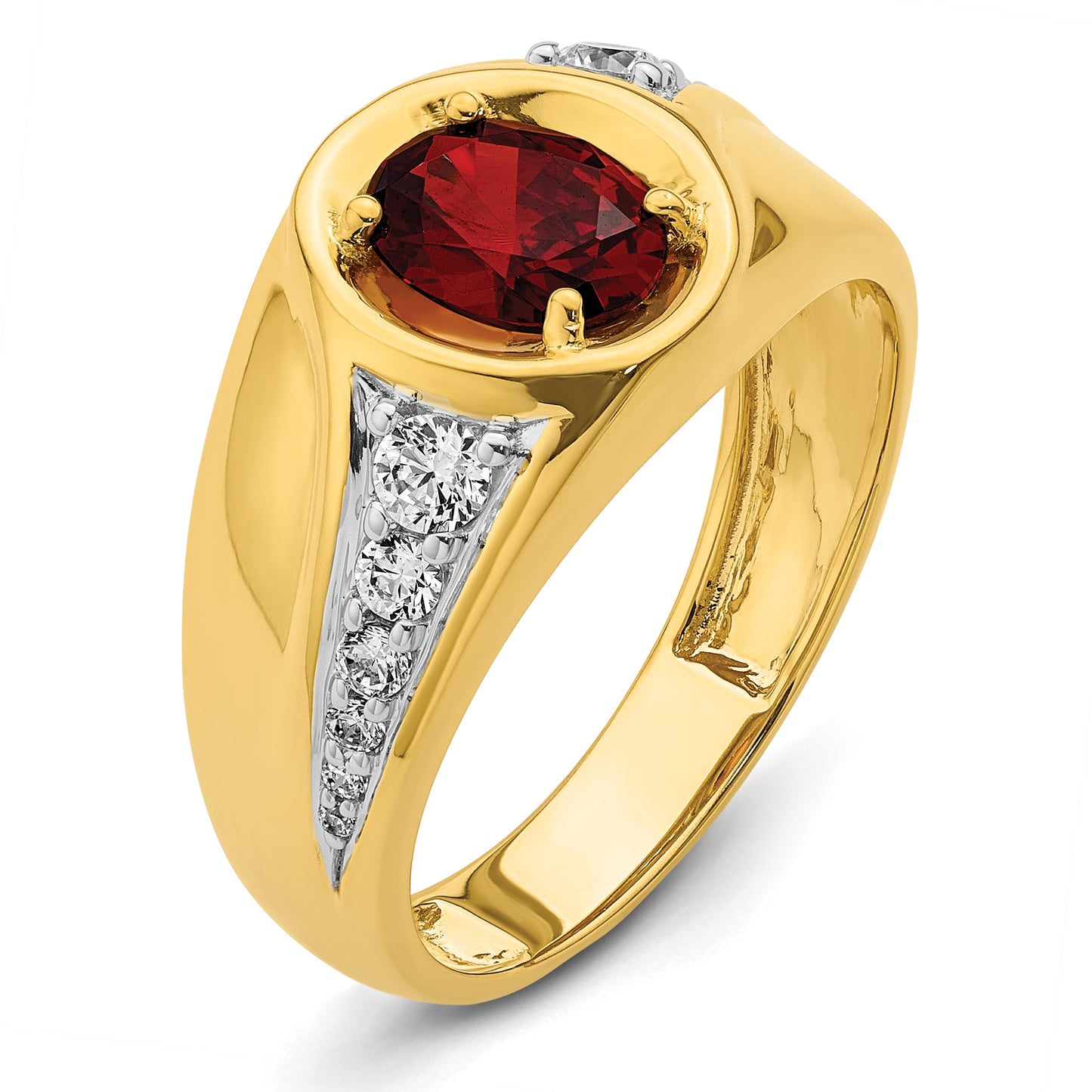 14k Yellow Gold 3/8 Ct. Lab Grown Diamond VS/SI+ G+ and Created Ruby Men's Ring