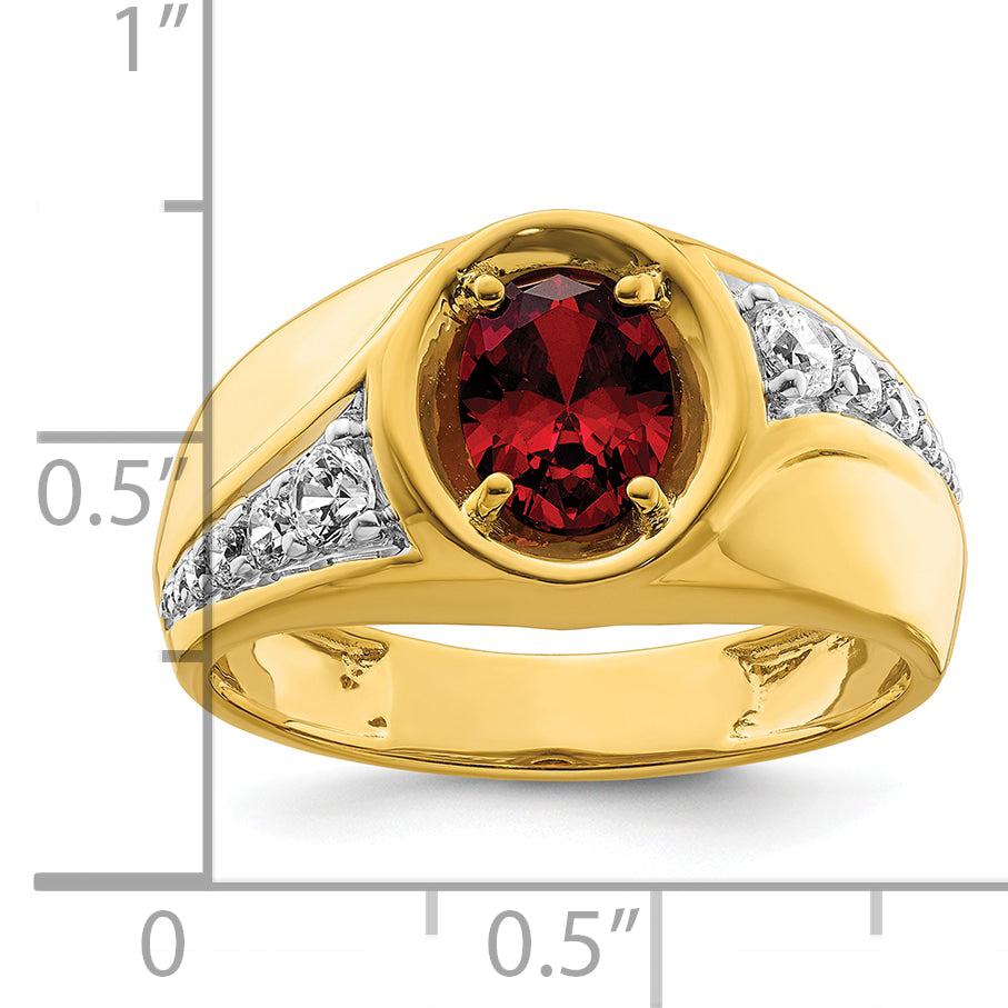 14k Yellow Gold 3/8 Ct. Lab Grown Diamond VS/SI+ G+ and Created Ruby Men's Ring