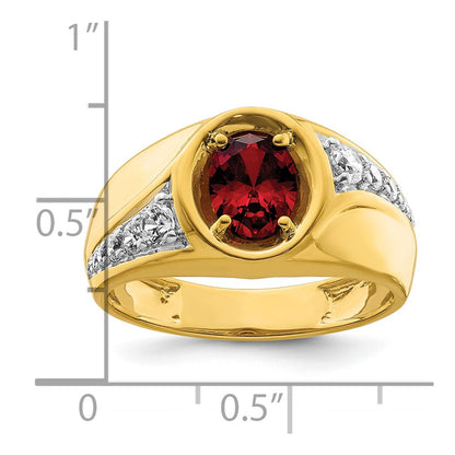 14k Yellow Gold 3/8 ct Lab Grown Dia VS/SI+ G+ & Cr Ruby Complete Men's Ring