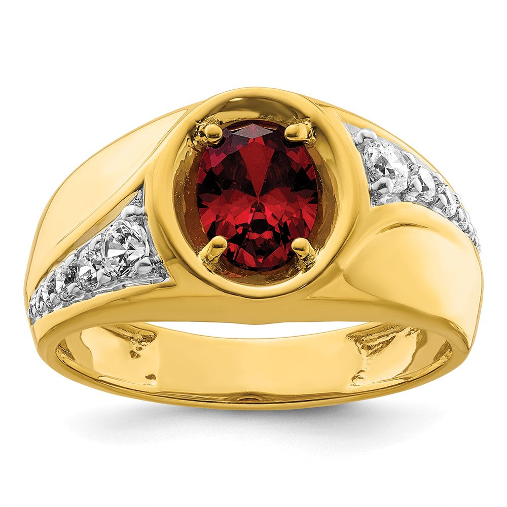 14k Yellow Gold 3/8 ct Lab Grown Dia VS/SI+ G+ & Cr Ruby Complete Men's Ring