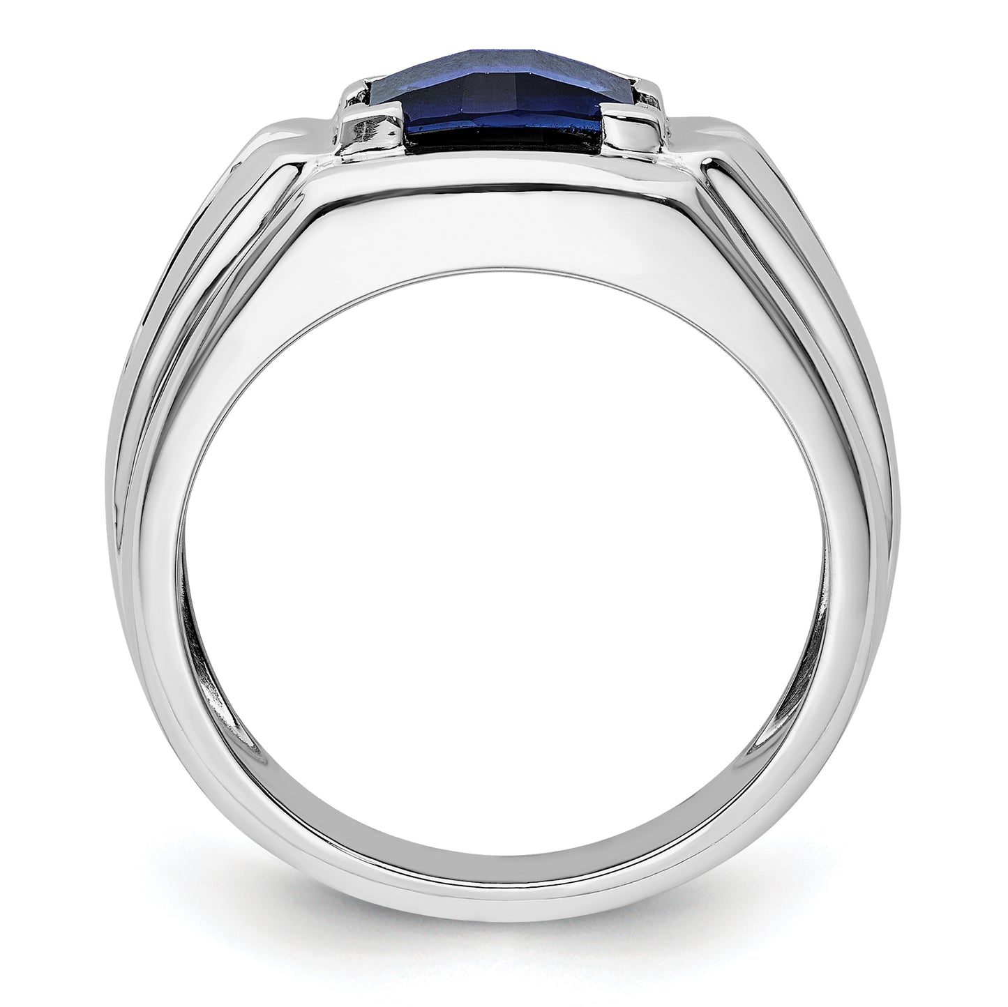 14k White Gold 1/4 Ct. Lab Grown Diamond VS/SI+ G+ and Lab Created Blue Sapphire Men's Ring