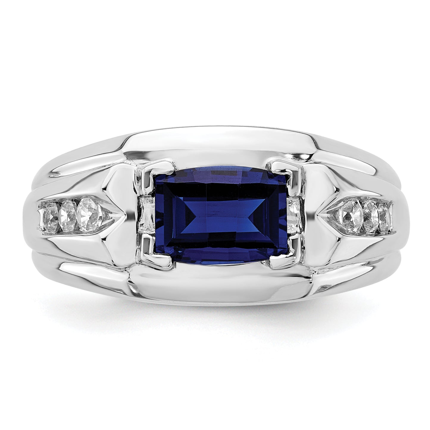 14k White Gold 1/4 Ct. Lab Grown Diamond VS/SI+ G+ and Lab Created Blue Sapphire Men's Ring