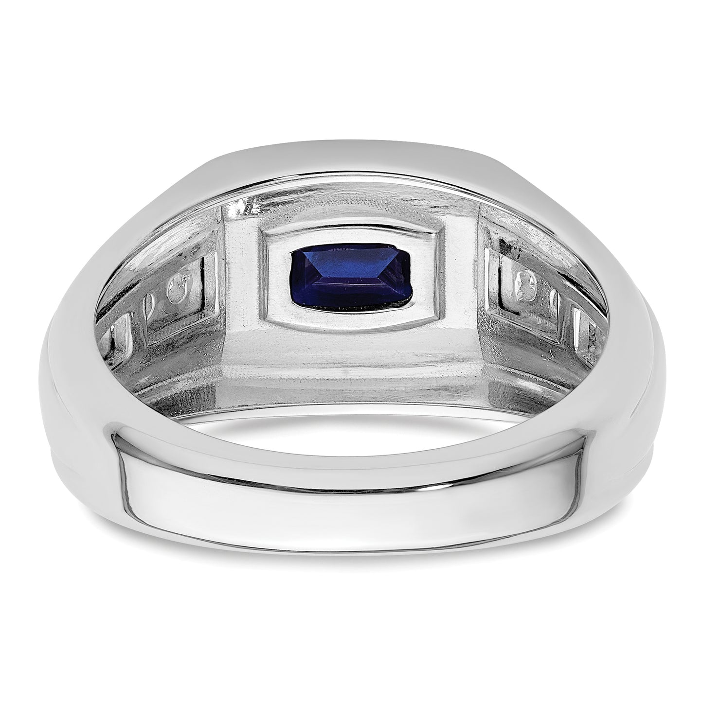 14k White Gold 1/4 Ct. Lab Grown Diamond VS/SI+ G+ and Lab Created Blue Sapphire Men's Ring