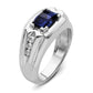 14k White Gold 1/4 Ct. Lab Grown Diamond VS/SI+ G+ and Lab Created Blue Sapphire Men's Ring