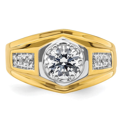 14k Two-tone Two Tone 1/5 Ct. Lab Grown Diamond VS/SI+ G+ 1 Ct. Center Round Polished and Satin Men's Ring