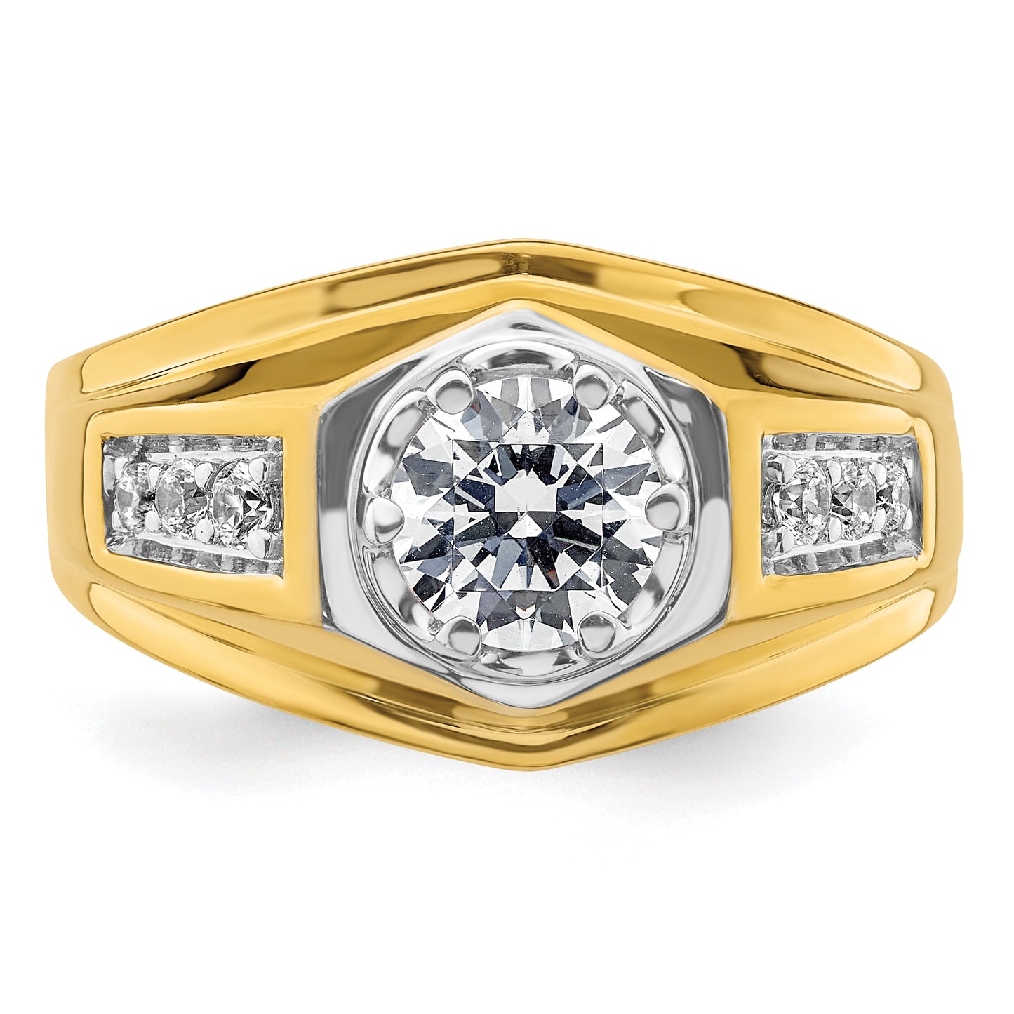 14k Two-tone Two Tone 1/5 Ct. Lab Grown Diamond VS/SI+ G+ 1 Ct. Center Round Polished and Satin Men's Ring