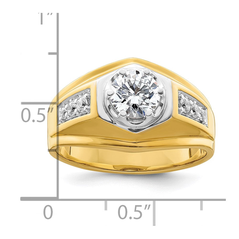 14k Two-tone Two Tone 1/5 Ct. Lab Grown Diamond VS/SI+ G+ 1 Ct. Center Round Polished and Satin Men's Ring