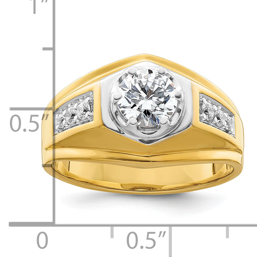 14k Two-tone Two Tone 1/5 Ct. Lab Grown Diamond VS/SI+ G+ 1 Ct. Center Round Polished and Satin Men's Ring