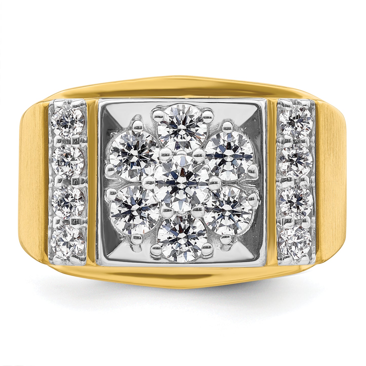 14k Two-tone Two Tone 1 3/4 Ct. Lab Grown Diamond VS/SI+ G+ Men's Polished and Satin Cluster Ring