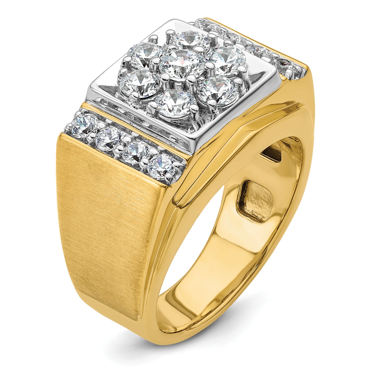 14k Two-tone Two Tone 1 3/4 Ct. Lab Grown Diamond VS/SI+ G+ Men's Polished and Satin Cluster Ring