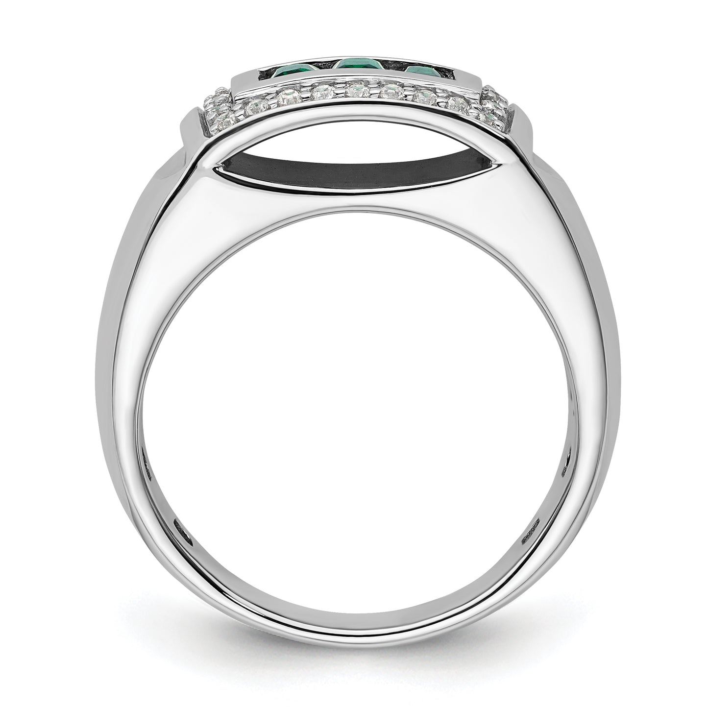 14k White Gold 1/3 Ct. Lab Grown Diamond VS/SI+ G+ and Created Emerald Men's Ring