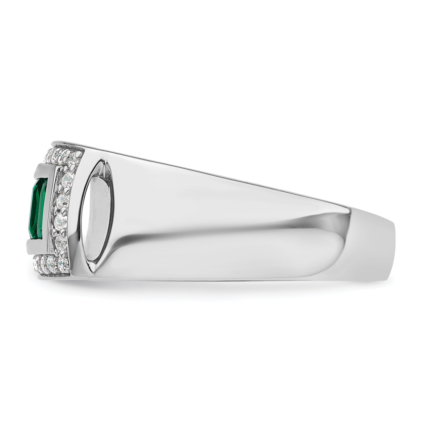 14k White Gold 1/3 Ct. Lab Grown Diamond VS/SI+ G+ and Created Emerald Men's Ring