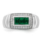 14k White Gold 1/3 Ct. Lab Grown Diamond VS/SI+ G+ and Created Emerald Men's Ring