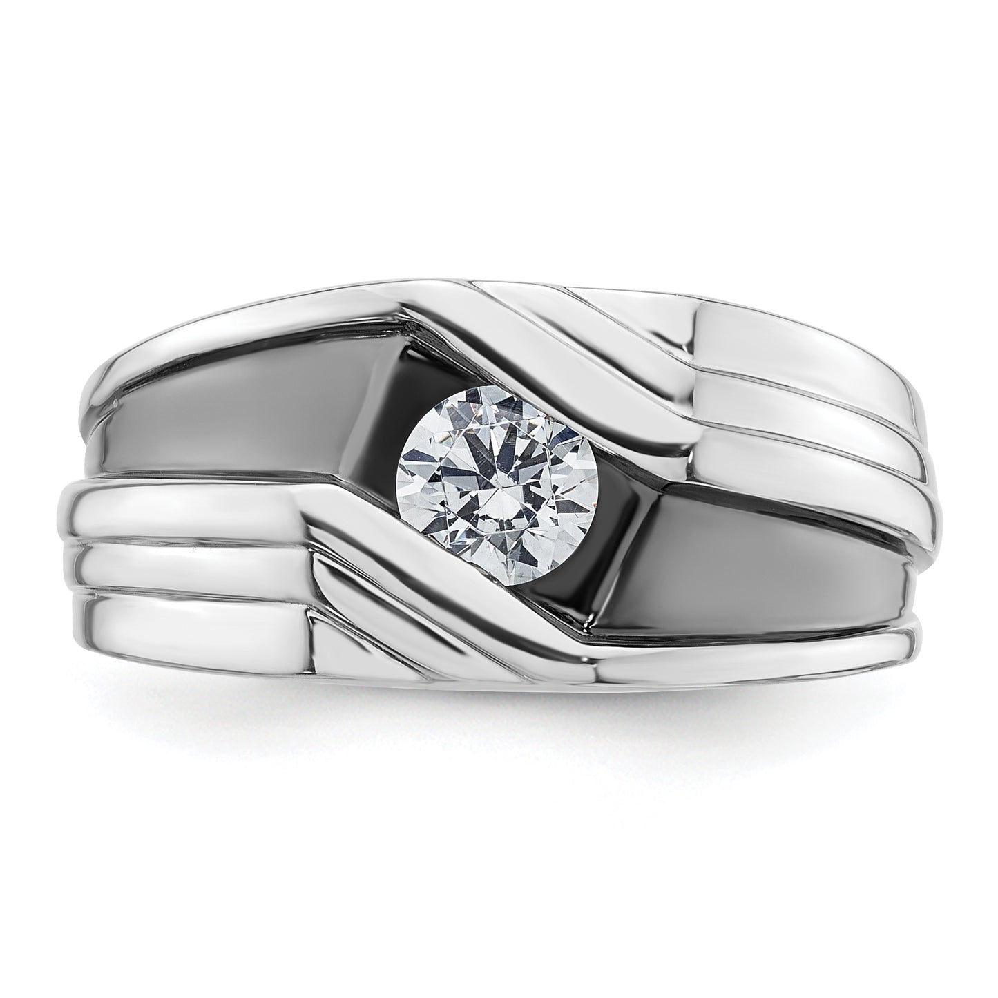 14k White Gold with Black Rhodium 3/8 Ct. Lab Grown Diamond VS/SI+ G+ Satin Men's Ring