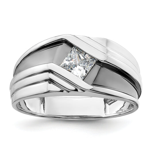 14k White Gold with Black Rhodium 1/2 Ct. Lab Grown Diamond VS/SI+ G+ Satin Men's Ring