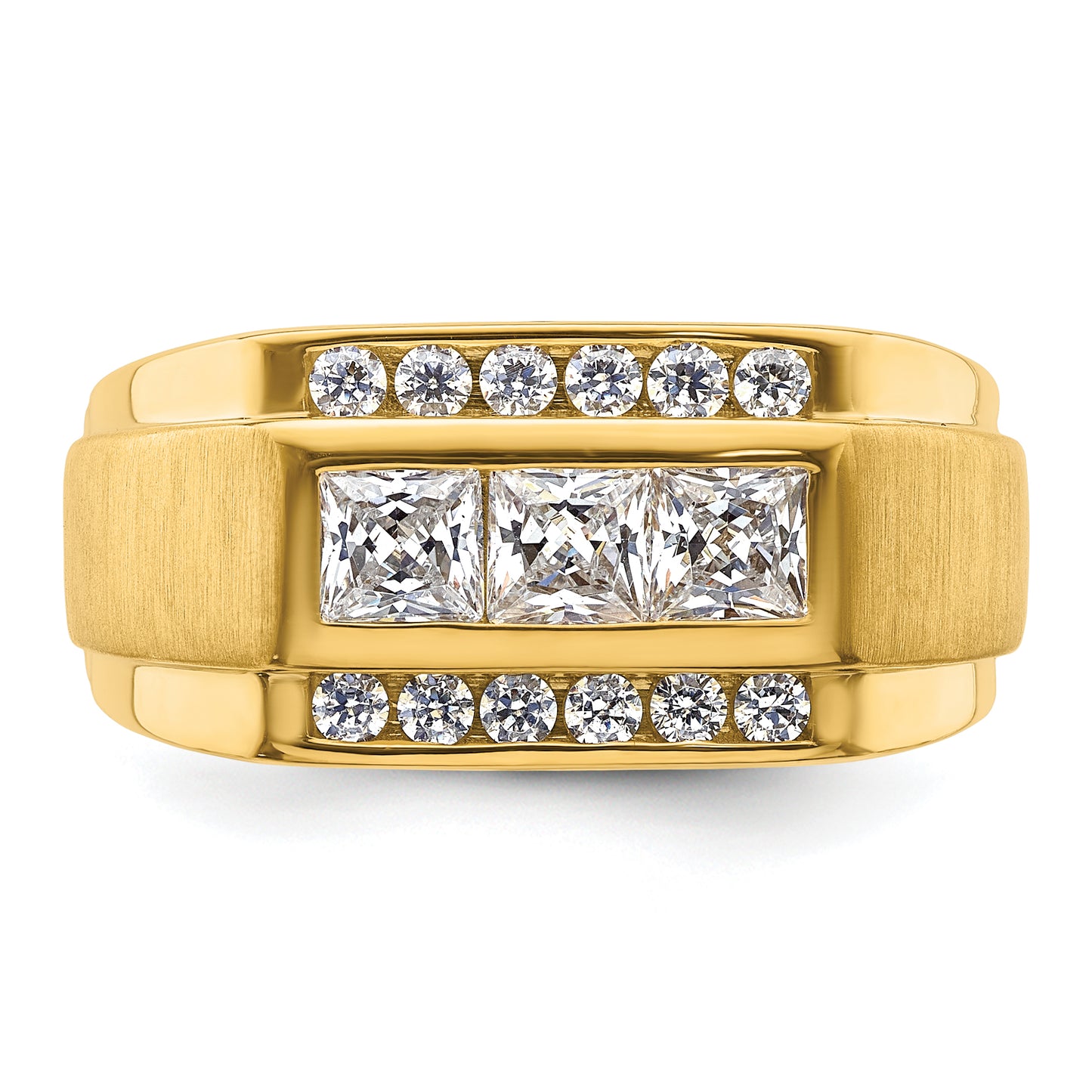 14k Yellow Gold 1 1/8 Ct. Lab Grown Diamond VS/SI+ G+ Polished and Satin Men's Ring