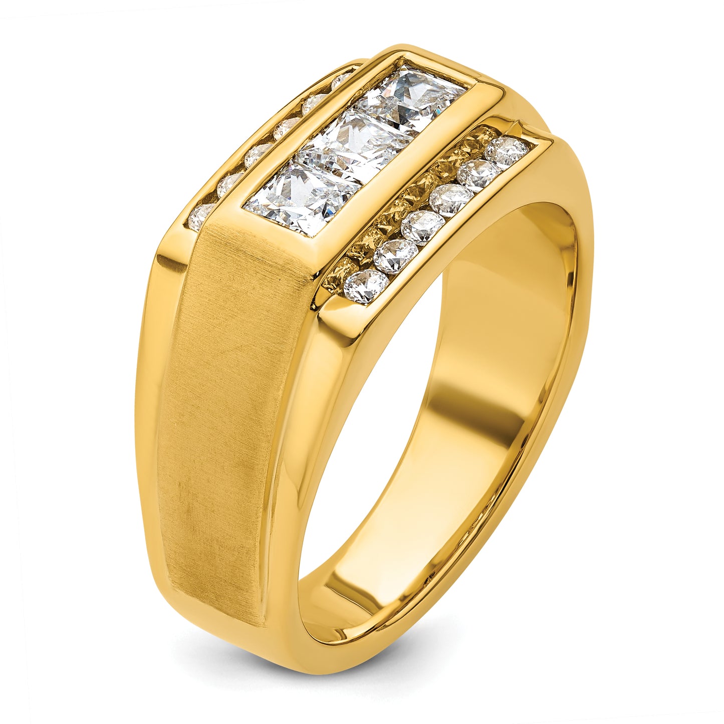 14k Yellow Gold 1 1/8 Ct. Lab Grown Diamond VS/SI+ G+ Polished and Satin Men's Ring