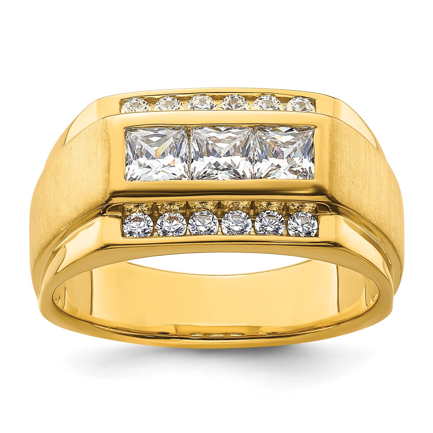 14k Yellow Gold 1 1/8 Ct. Lab Grown Diamond VS/SI+ G+ Polished and Satin Men's Ring