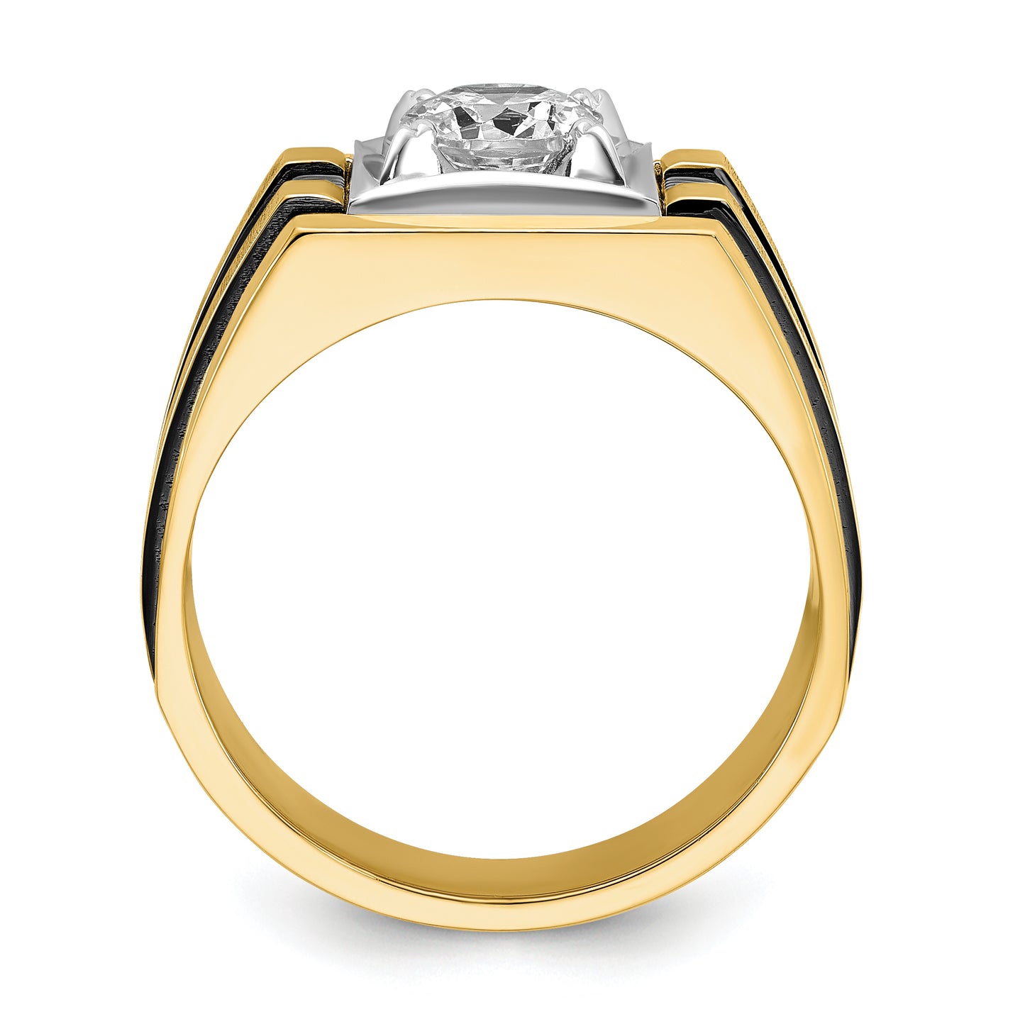 14k Two-tone Two Tone with Black Rhodium 1 Ct. Lab Grown Diamond VS/SI+ G+ Polished and Satin Men's Ring