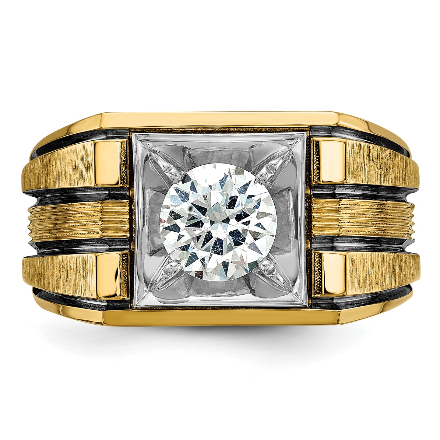 14k Two-tone Two Tone with Black Rhodium 1 Ct. Lab Grown Diamond VS/SI+ G+ Polished and Satin Men's Ring