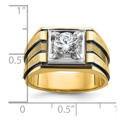 14k Two-tone  Two Tone with Black Rhodium 1 Ct. Lab Grown Diamond VS/SI+ G+ Complete Polished and Satin Men's Ring