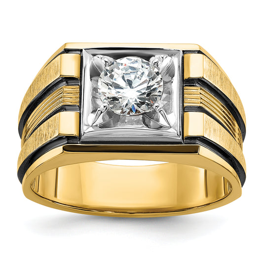 14k Two-tone Two Tone with Black Rhodium 1 Ct. Lab Grown Diamond VS/SI+ G+ Polished and Satin Men's Ring