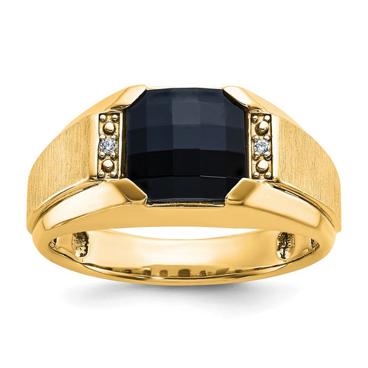 10K Yellow Gold Ibgoodman Men'S Polished And Satin Onyx .02 Carat A Quality Diamond Ring
