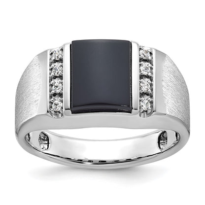 10K White Gold Ibgoodman Men'S Satin Onyx And Diamond Complete Ring