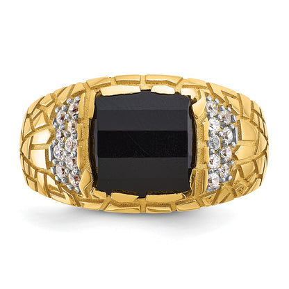 10K Yellow Gold Ibgoodman Men'S Polished And Nugget Textured Gemstone Ring Mounting