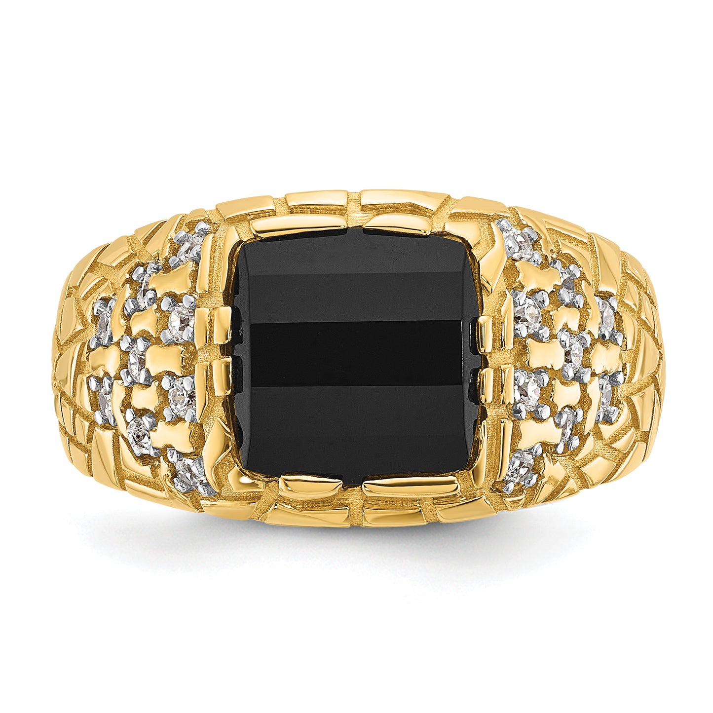 14k Yellow Gold 1/4 Ct. Lab Grown Diamond VS/SI+ G+ and Onyx Nugget Men's Ring