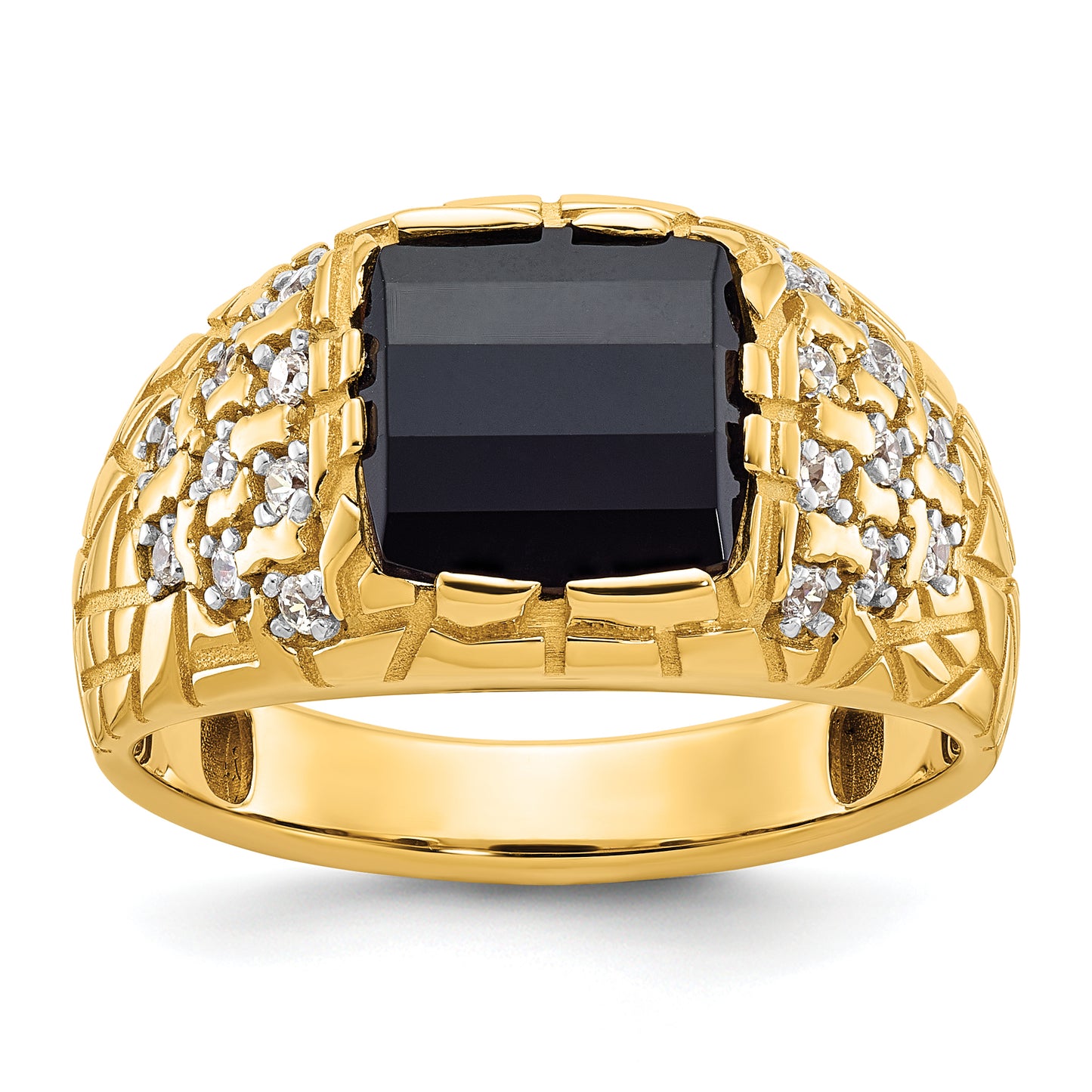 14k Yellow Gold 1/4 Ct. Lab Grown Diamond VS/SI+ G+ and Onyx Nugget Men's Ring