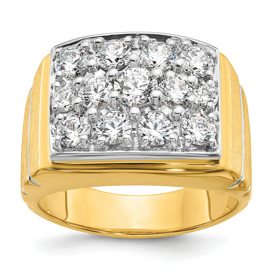 14k Two-tone with White Rhodium 1 7/8 Ct. Lab Grown Diamond VS/SI+ G+ Polished Satin and Grooved Men's Cluster Ring