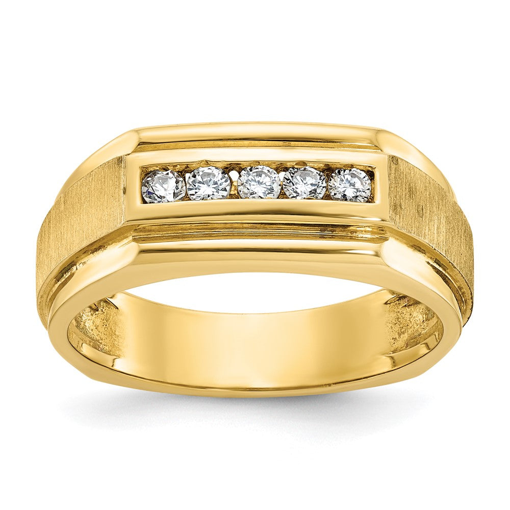 14k Yellow Gold  1/4 Ct. Lab Grown Diamond VS/SI+ G+ Complete Polished and Satin Five Stone Men's Ring