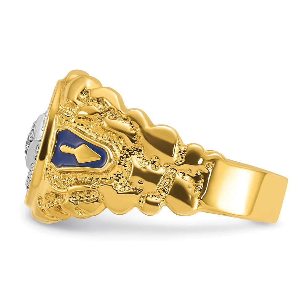 10K Two-Tone Ibgoodman Men'S Polished And Nugget Textured Blue Lodge Master Masonic Ring Mounting