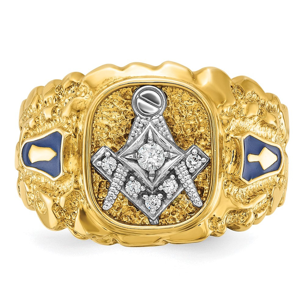 10K Two-Tone Ibgoodman Men'S Polished And Nugget Textured Blue Lodge Master Masonic Ring Mounting